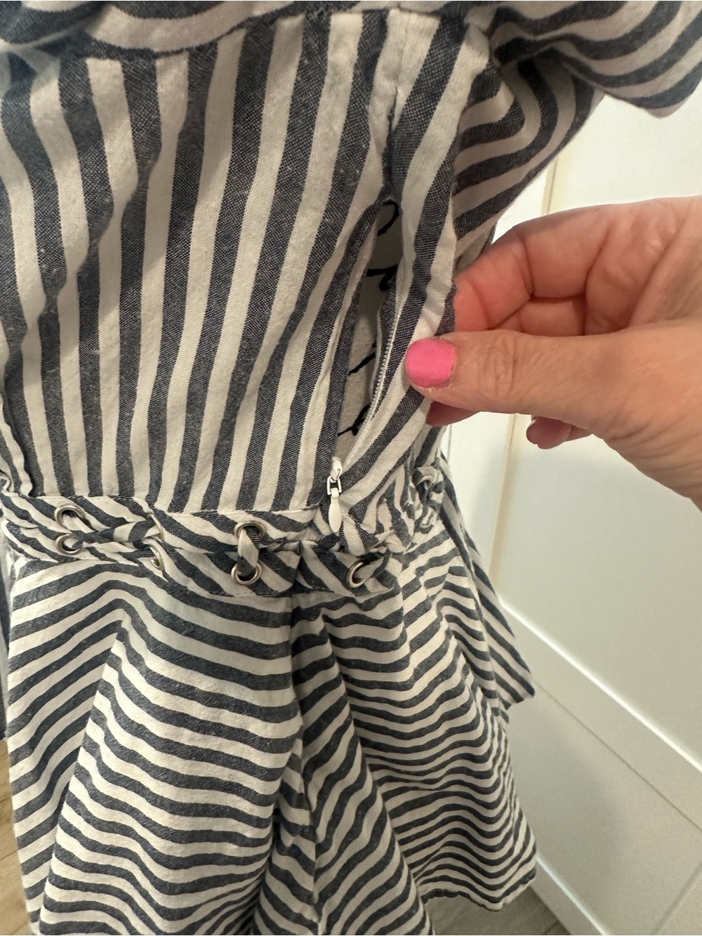 VENUS Navy & White Striped V-Neck Peplum Blouse FITS LIKE A 6 - Picture 9 of 13